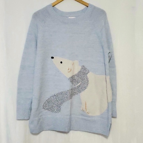 Lauren Conrad polar bear with metallic scarf sweater, 1X. - Picture 5 of 7